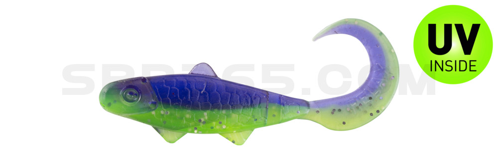 Banjo Twister 1" (ca. 3,5 cm) grün (chartreuse)-Glitter / blau-violett Glitter