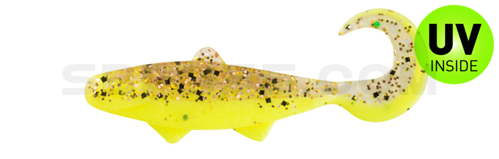 Banjo Twister 2" (ca. 5,0 cm) fluogelb  / klar kupfer, schwarz Glitter