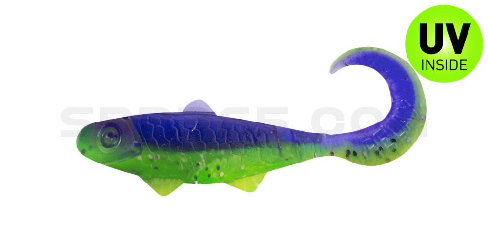 Banjo Twister 2" (ca. 5,0 cm) grün (chartreuse)-Glitter / blau-violett Glitter