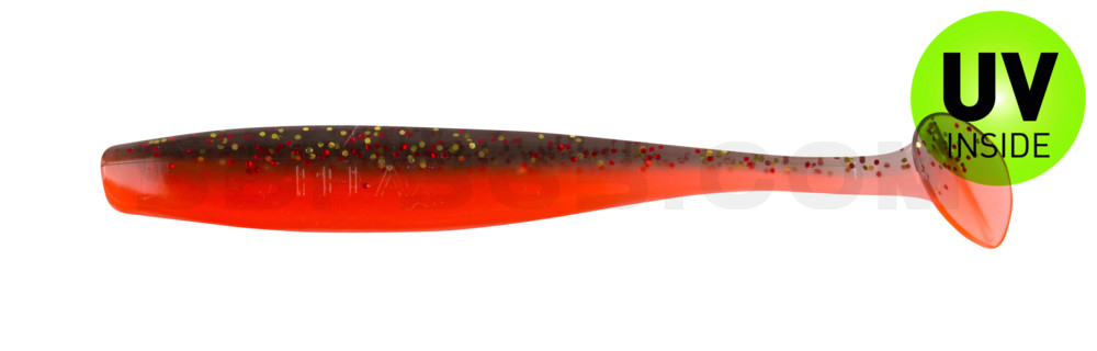 Bass Shad 2,5" (ca. 7 cm) feuerrot / schwarz rot-gold Glitter