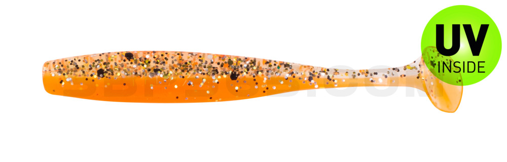Bass Shad 2,5" (ca. 7 cm) orange / klar gold,schwarz Glitter