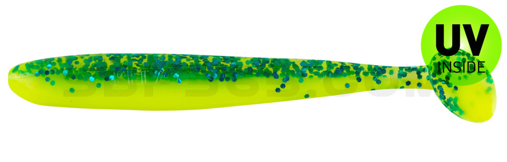 Bass Shad 3“ (ca. 9 cm) fluogelb / sky-blue Glitter
