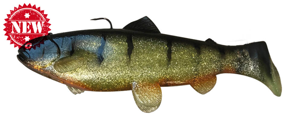 Castaic-Swim-Bait-Trout- 8" (20cm) sinking im Hartschalenblister Reno Gold Perch Orange
