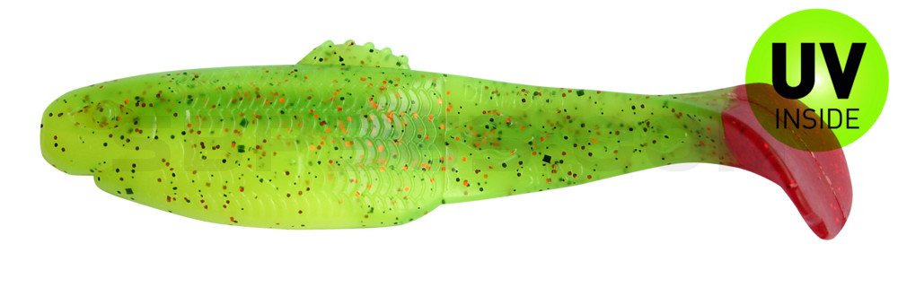 Diamond Shad 5" (ca. 13,5 cm) fluogelb  / grün-Glitter / red tail
