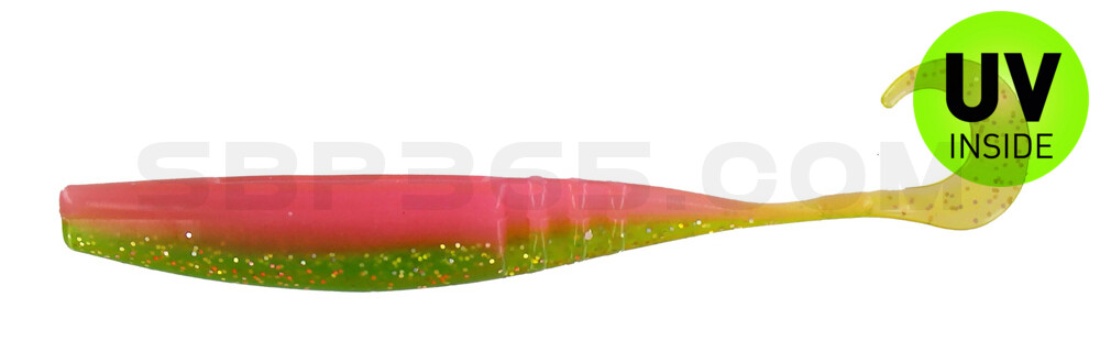 Jointed Jerk Minnow Curl Tail 5.5" (ca. 13 cm) im Zip Bag Electric Chicken Glow