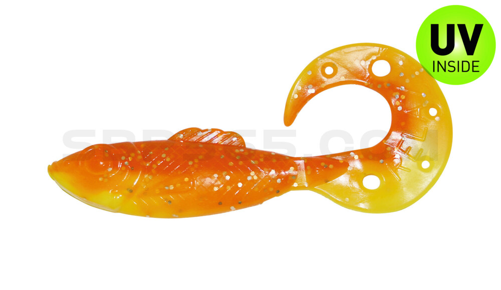Killer Grub 4" (ca. 12,0 cm) fluogelb  / orange-silber Glitter