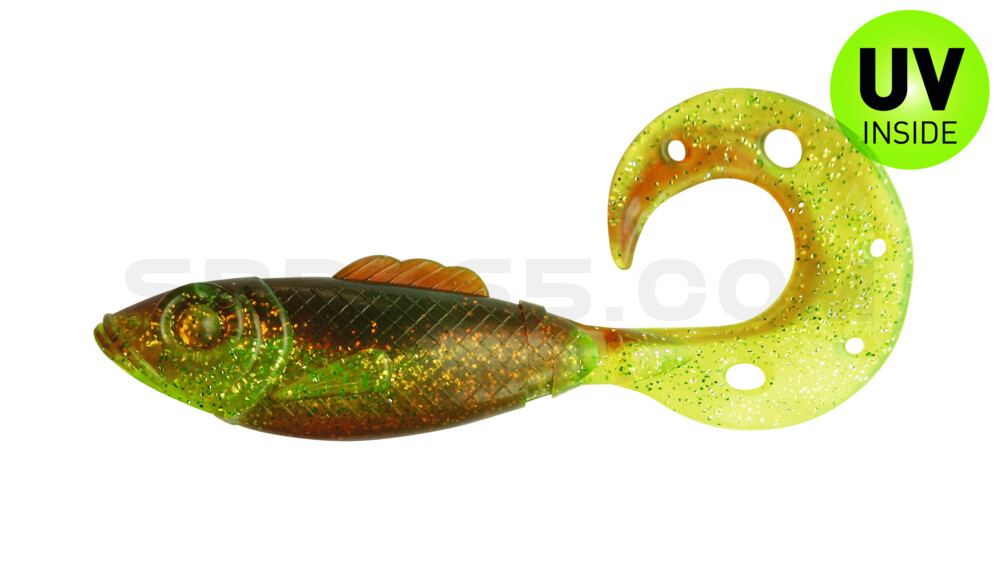 Killer Grub 4" (ca. 12,0 cm) grün (chartreuse)-Glitter / motoroil Glitter
