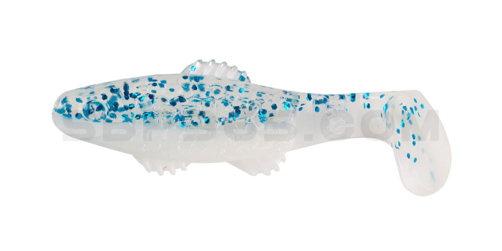 Killer Shad 2" (ca. 5,0 cm) reinweiss / klar blau Glitter