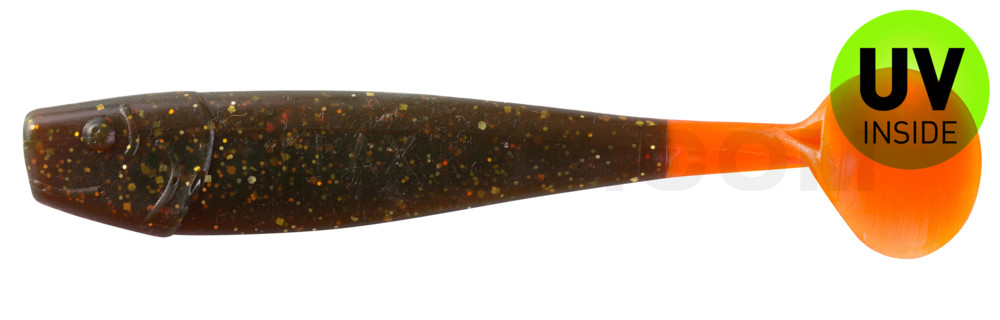 King-Shad 4" (ca. 11,0 cm) motoroil-gold-Glitter / orange tail