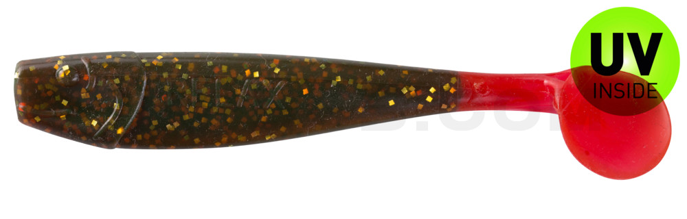 King-Shad 4" (ca. 11,0 cm) motoroil-gold-Glitter / red tail