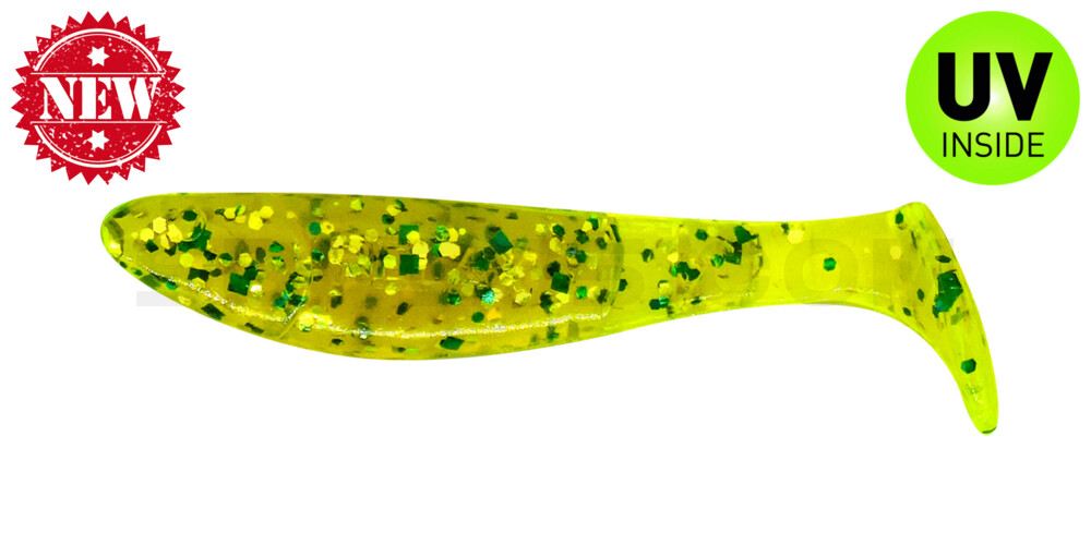 Kopyto-Classic 2,5" (ca.7,0 cm) chartreuse-gold, blau Glitter