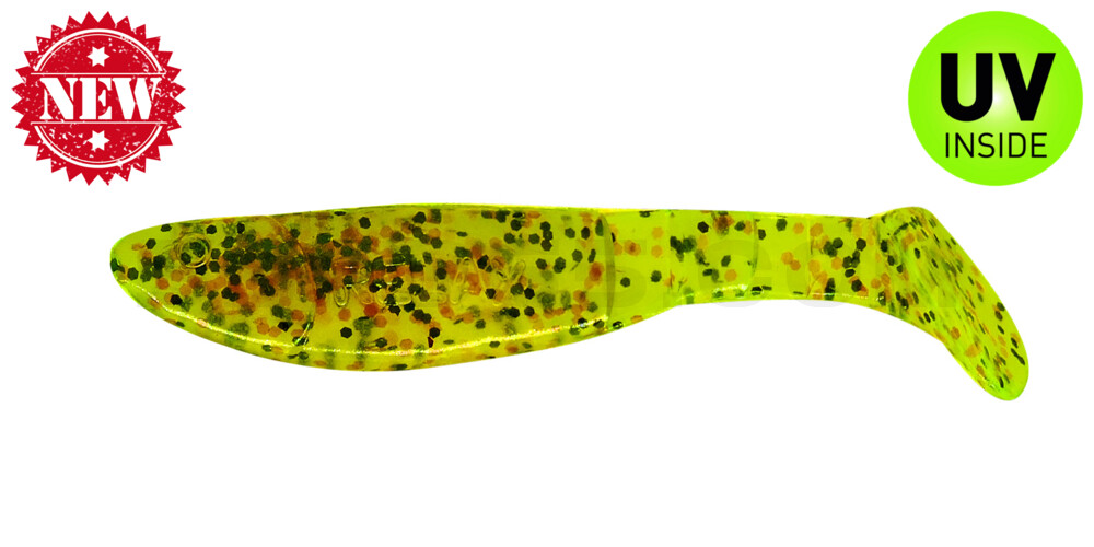 Kopyto-Classic 2,5" (ca.7,0 cm) chartreuse-orange, schwarz Glitter