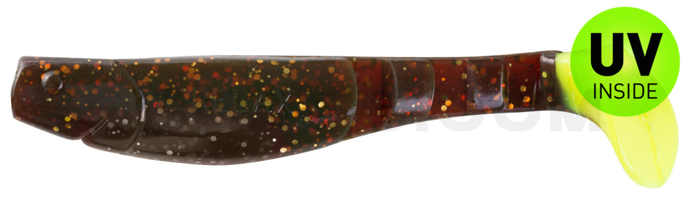 Kopyto-Classic 4" (ca. 11,0 cm) motoroil-gold-glitter / fire tail