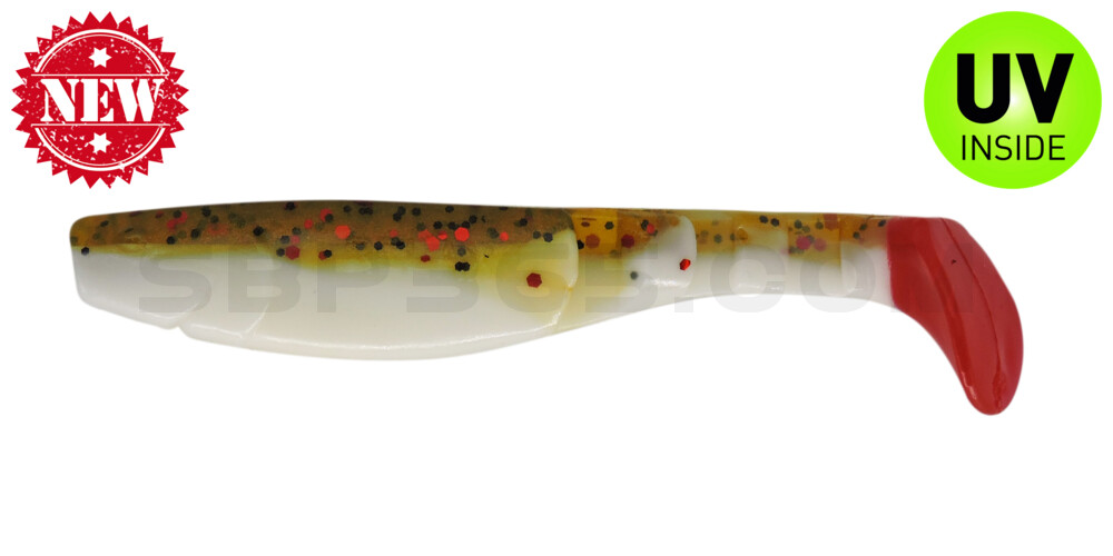 Kopyto-Classic 4" (ca. 11,0 cm) reinweiss / olivebraun-Glitter / red tail