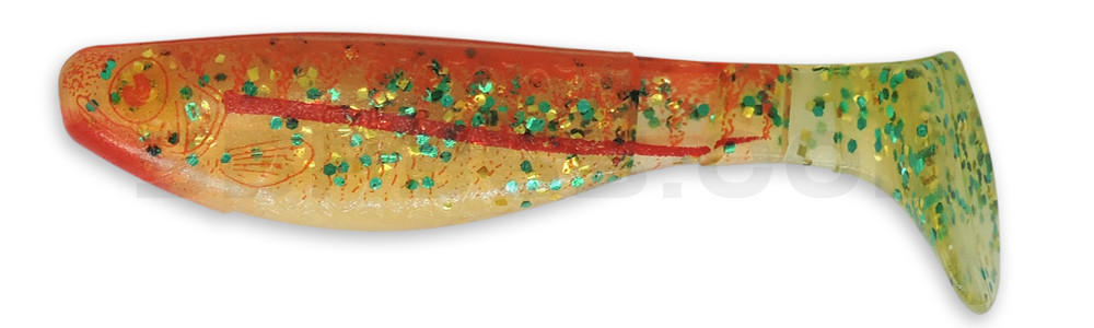 Kopyto-Nature 3" (ca. 8,0 cm) perlweiss / klar salt´n pepper Glitter / Zander orange / Bauch: weiß