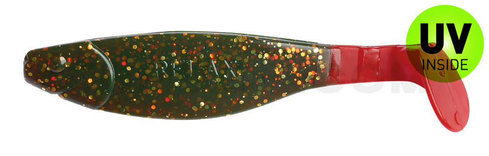 Kopyto-River 4" (ca. 11,0 cm) motoroil-gold-glitter / red tail