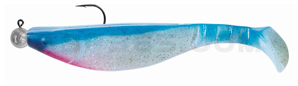 Kopyto-River 6" (ca. 16,0 cm) blauperl-Glitter / blau, montiert auf MUXRO 10/0 15g