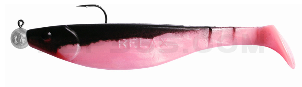 Kopyto-River 6" (ca. 16,0 cm) bubblegum / schwarz, montiert auf MUXRO 10/0 15g