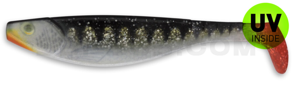 Kopyto-River Nature 6" (ca. 16,0 cm) klar silber Glitter / Zander / Bauch: weiß / Red Tail