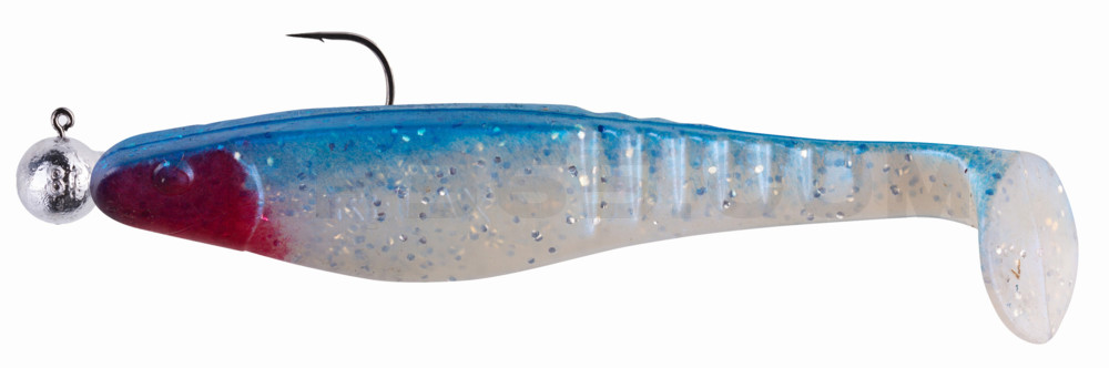 Shark 4" (ca. 11,0 cm) blauperl-Glitter / blau, montiert auf SXRO 6/0 10g