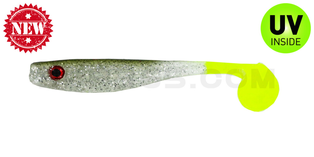Suicide Shad 5" (ca. 13 cm) im Hartschalenblister Chicken on a Chain on Glow