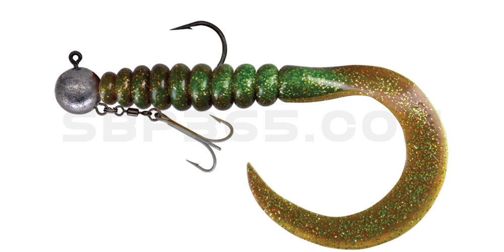 SX XXL Grub 11" (ca. 27 cm) grün (chartreuse)-Glitter / motoroil Glitter, montiert HMEG 16/0 240g, mit Beihä