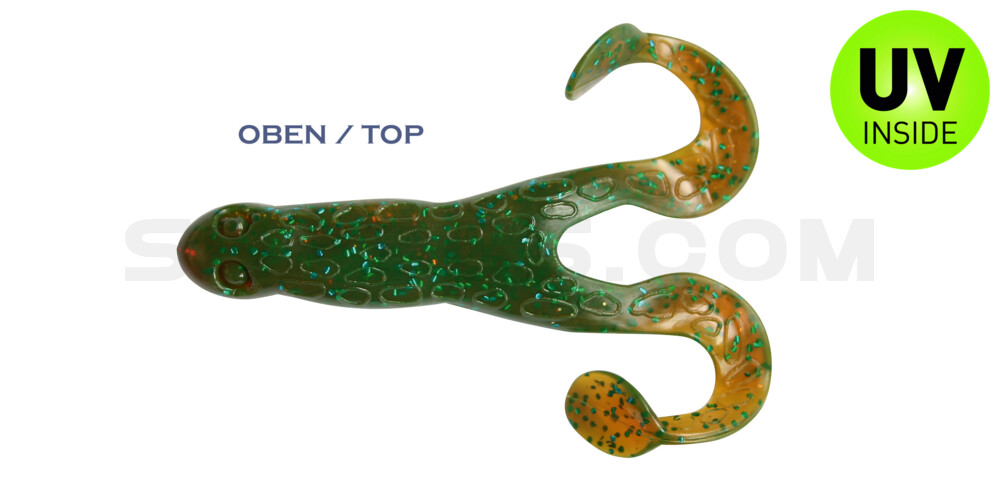 Turbofrog 2" (ca.5,0 cm) grün (chartreuse)-Glitter / motoroil Glitter