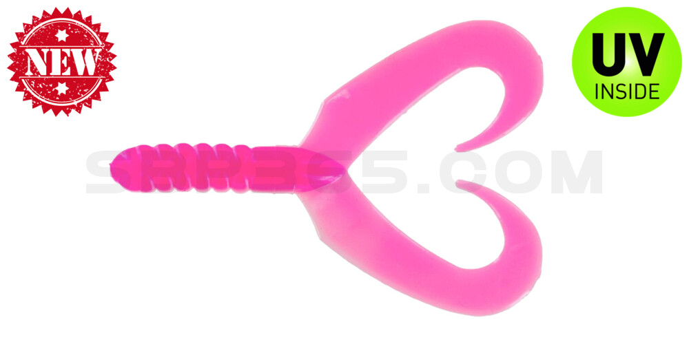 Twin Tail Grub 2,75" (ca. 7 cm) reinweiss / hot pink Glitter