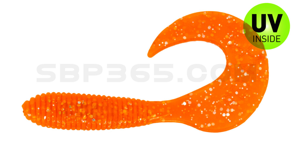 Twister 2,5" regulär (ca. 6,0 cm) klar fluoorange Glitter