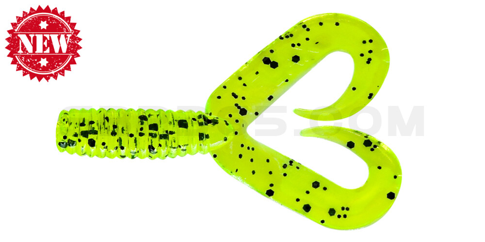Twister 2" Doubletail regulär (ca. 4,5 cm) chartreuse schwarzer glitter