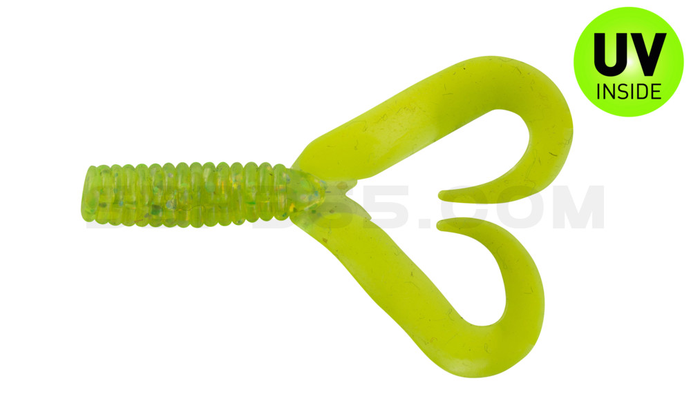 Twister 2" Doubletail regulär (ca. 4,5 cm) grün(chartreuse) glitter / fire tail