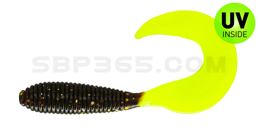 Twister 3" regulär (ca. 7,0 cm) motoroil gold glitter / fire tail
