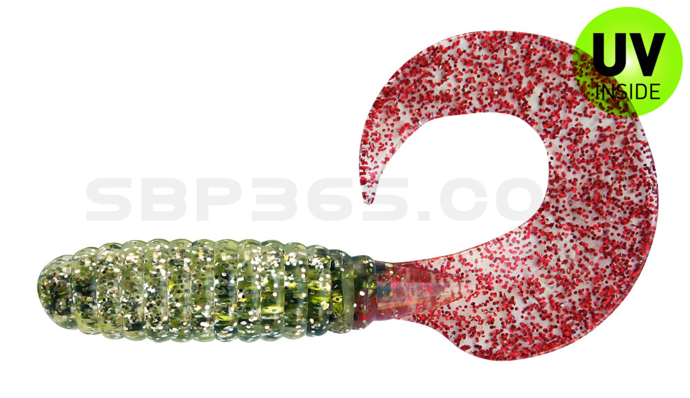 Twister 4" laminiert (ca. 8,0 cm) klar silber glitter / chartreuse glitter / red tail