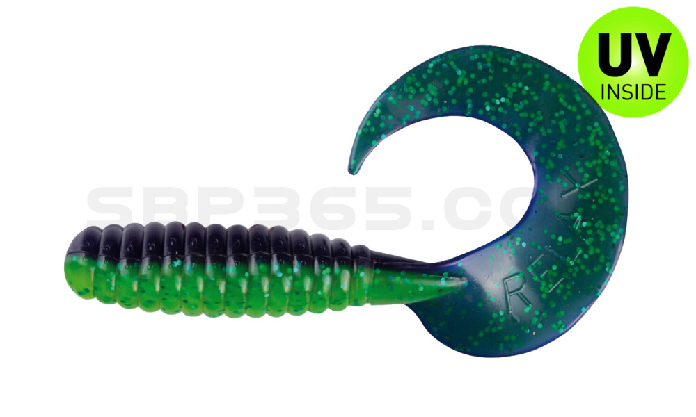Xtra Fat Grub 5,5" laminiert (ca. 13,0 cm) grün (chartreuse)-Glitter / blau-violett Glitter