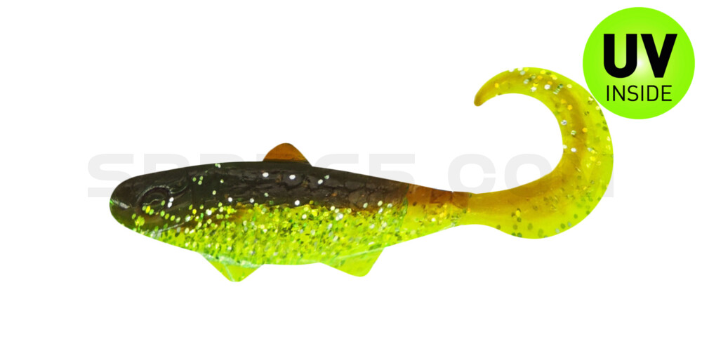 Banjo Twister 2" (ca. 5,0 cm) grün (chartreuse)-Glitter / motoroil Glitter