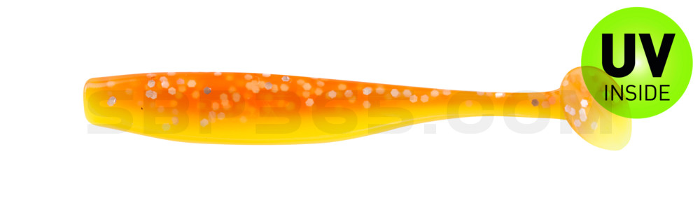 Bass Shad 2,5" (ca. 7 cm) fluogelb  / orange-silber Glitter