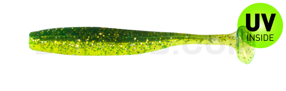 Bass Shad 2,5" (ca. 7 cm) grün (chartreuse)-Glitter / motoroil Glitter