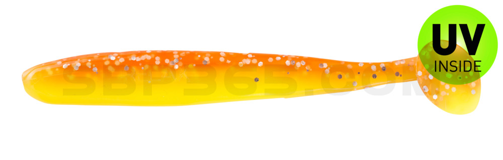 Bass Shad 3“ (ca. 9 cm) fluogelb  / orange-silber Glitter