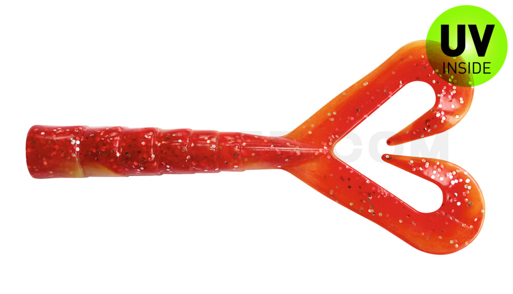 Big Twin Tail 4"(ca. 10cm) fluogelb- rot Glitter