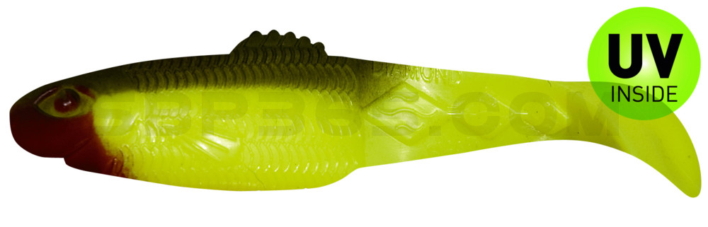 Diamond-Shad 2,5" (ca. 7,0 cm) fluogelb / boddengrün