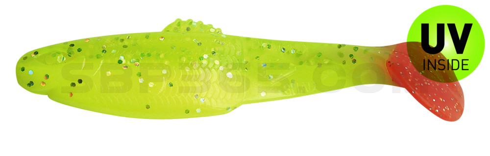Diamond-Shad 2,5" (ca. 7,0 cm) fluogelb  / fluogrün-Glitter / red tail