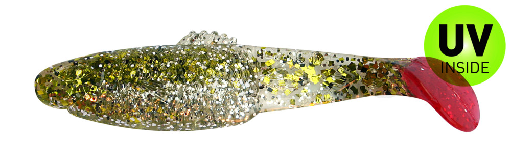 Diamond-Shad 2,5" (ca. 7,0 cm) klar silber Glitter / chartreuse Glitter / red tail