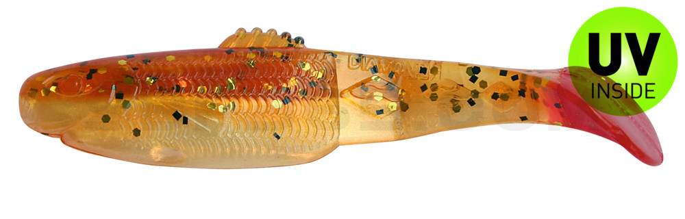 Diamond Shad 3,5" (ca. 10,0 cm) goldperl / motoroil Glitter / red tail