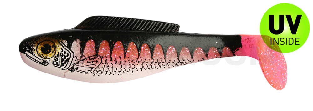 Fin Ripper 5" (ca. 12,0 cm) hot pink Glitter  / Zander / Bauch: weiß