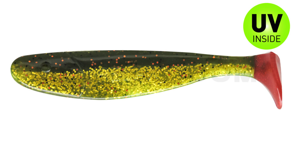 Jankes 6" (ca. 16,0 cm) dunkelgrün Glitter  / klar gold Glitter / red tail