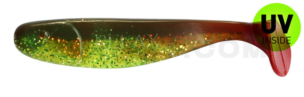 Jankes 6" (ca. 16,0 cm) grün (chartreuse)-Glitter / motoroil Glitter / red tail