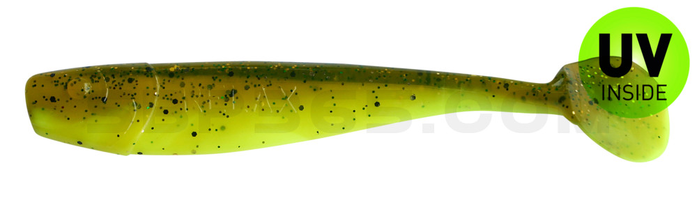 King-Shad 4" (ca. 11,0 cm) fluogelb  / olivebraun-Glitter