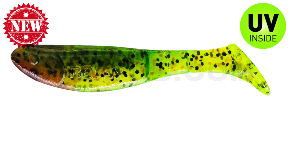 Kopyto-Classic 2,5" (ca.7,0 cm) chartreuse-blau, gold Glitter / blau