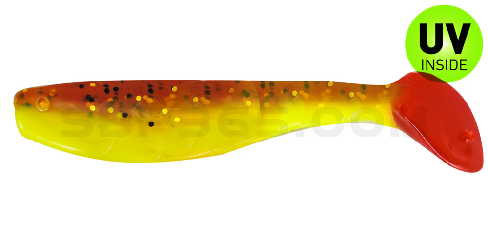 Kopyto-Classic 3" (ca. 8,0 cm) fluogelb  / olivebraun-Glitter / red tail