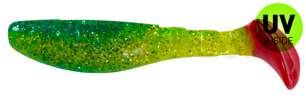 Kopyto-Classic 3" (ca. 8,0 cm) grün (chartreuse)-Glitter / blau-violett Glitter / red tail